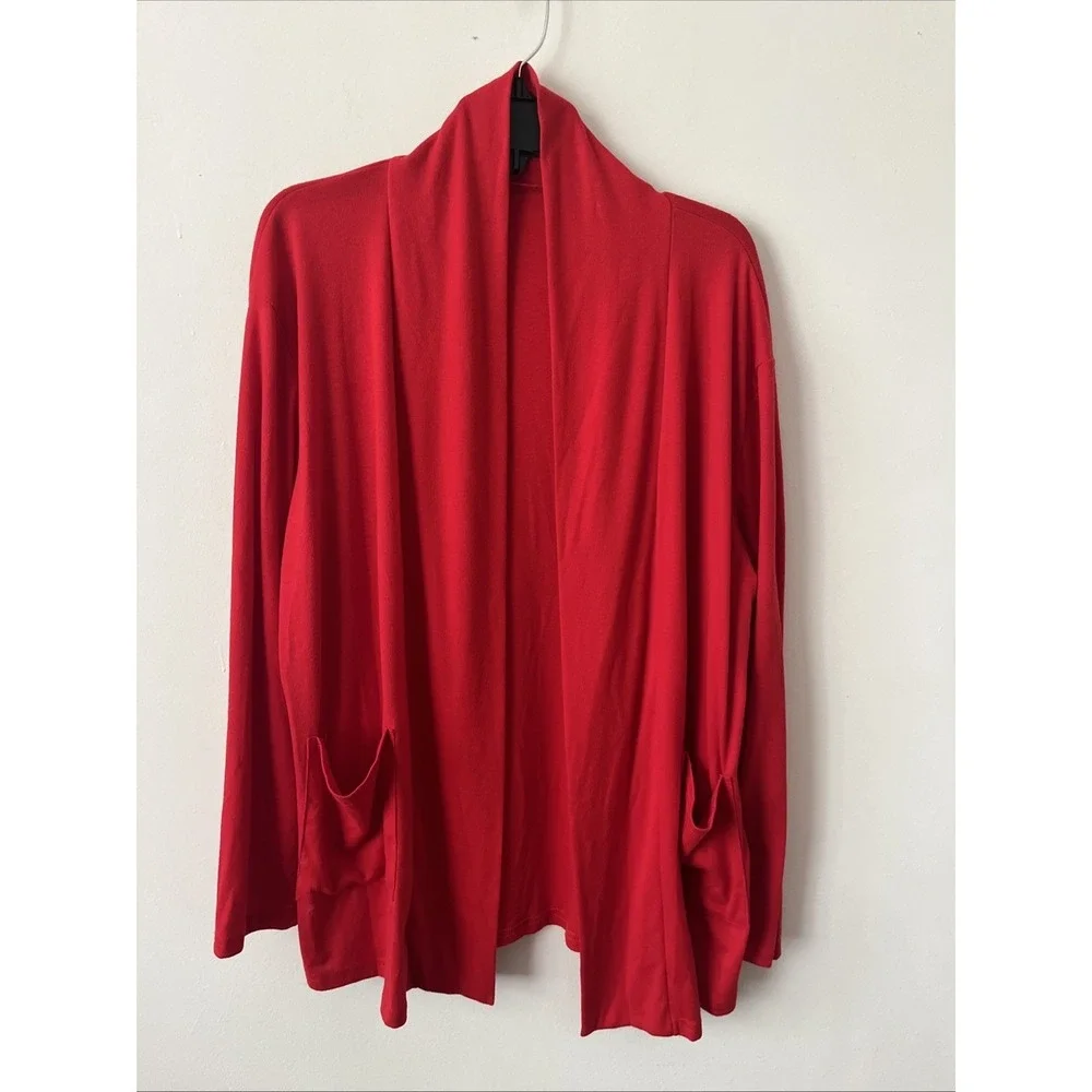 Women's Red Open Front Cardigan Sweater 2XL Pockets Balletcore Travel Minimalism